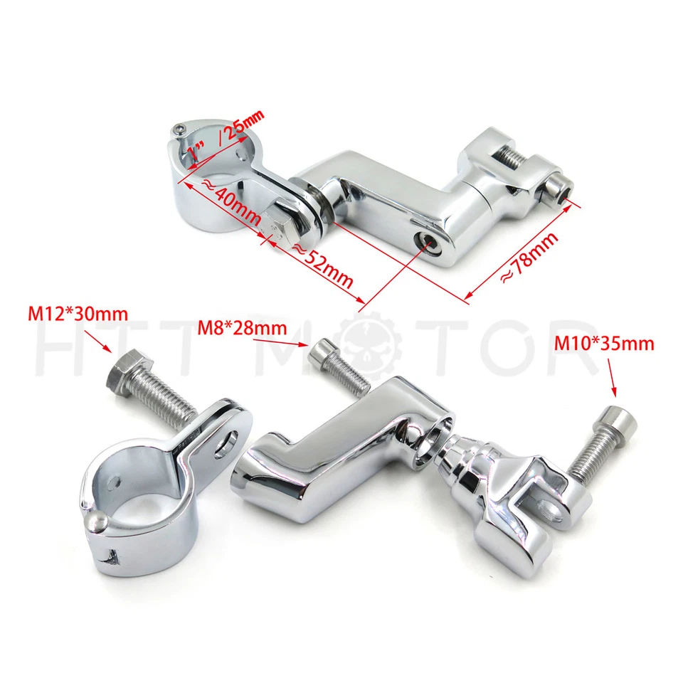 Chrome 1" Offset Bowleg Foot Peg Mounts Clamp For Harley Engine guards Longhorn - Image 1 of 4