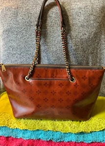 Patricia Nash Belle Tan signature Print Floret Chain LeatherZip Tote & Shopper - Picture 1 of 12