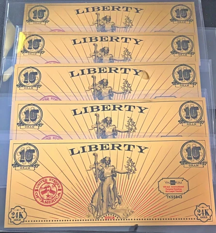 1/2 GRAM OF 24 KARAT GOLD (5) VALAURUM NOTES) EACH 1/10 OF A GRAM ***BEAUTIFUL Cover