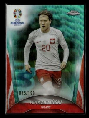 2024 Topps Chrome UEFA EURO #81 Piotr Zieliński Aqua Wave Refractor #/199 - Image 1 of 2