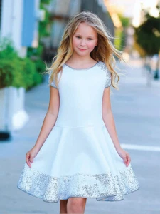 ❤️ sz 16 Girls Summer Wedding NEW Dolls & Divas White Sequin Scuba Dress  ❤️ - Picture 1 of 1