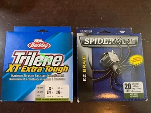 FISHING LINE x2pk Trilene 20lb/270yd low-vis green/SpiderWire 20lb/110yd moss gr - Picture 1 of 6