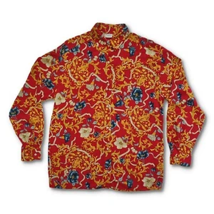 Vintage United Colours of Benetton small Original 80's Baroque Floral red rayon - Picture 1 of 8