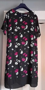 Gr. 10 Kleid Tunika-Stil schwarz rosa Blumenmuster gefüttert Chiffon Krepp Etuikleid sehr guter Zustand - Bild 1 von 11