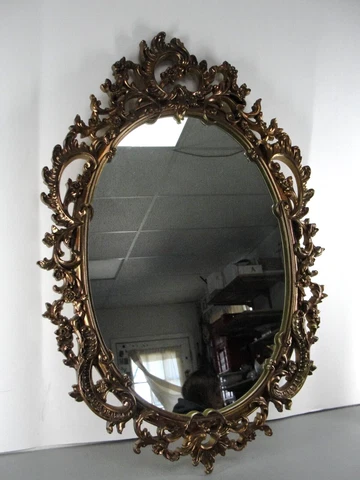 SYROCO WOOD GOLD BAROQUE ROCOCO HOLLYWOOD REGENCY OVAL WALL MIRROR 28" USA VTG Cover