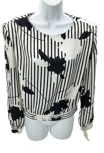 10 Lloyd Williams Blouse Vtg Lord & Taylor Black White Stripe - Picture 1 of 4