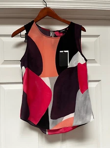 DKNY Canotta Rosa Viola Nera Astratta Orlo Roynded Too Tg S Nuova con etichette - Foto 1 di 7