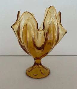 Amber Bowl/Vase - Scalloped Edge - Pedestal - Picture 1 of 1