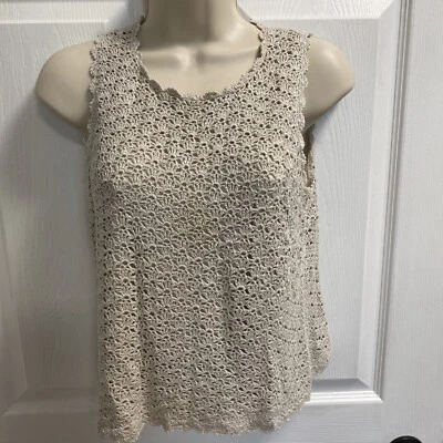 Kate Hill Petite Sz PL Beige Crochet Lined Sleeveless Scoop Neck Top Blouse L1 - Image 1 of 4
