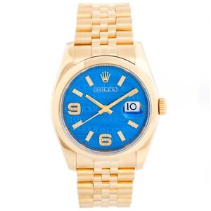 Rolex 116208  Men's Gold Datejust Watch FACTORY ROLEX JUBILEE Blue diamond dial