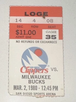 Bucks Clippers NBA Ticket Stub Sports Arena Stub World B Free 3/2/1980 - Image 1 of 2