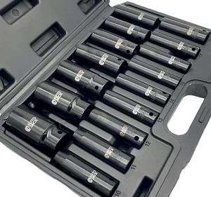 Impact Socket Set Deep 16 Piece 1/2" Drive Chrome Vanadium Steel With Tough Case - Picture 1 of 12