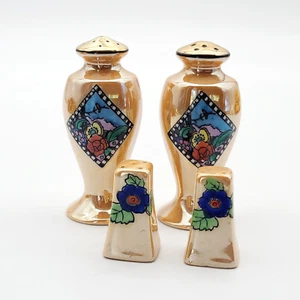 2 Sets Vintage Japan Orange Floral Lusterware Salt & Pepper Shakers - Picture 1 of 13