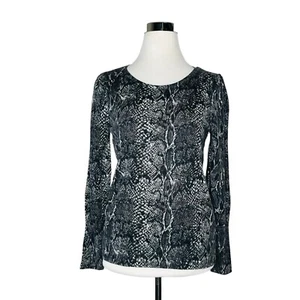 Talbots Puff Sleeve Merino Wool Python Snake Print Pullover Sweater Size SP - Picture 1 of 6