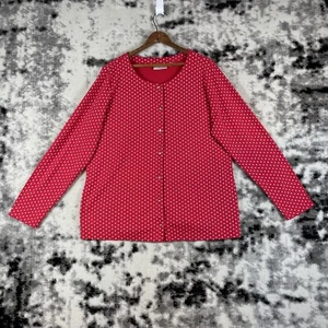 Quacker Factory Cardigan Womens Size Large Red Polka Dot Long Sleeve Snap Up - Picture 1 of 11