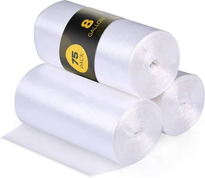 8 Gallon Clear Trash Bags 75Pcs Medium Garbage Rubbish Bags Bin Liners 06 Micron - Picture 1 of 11