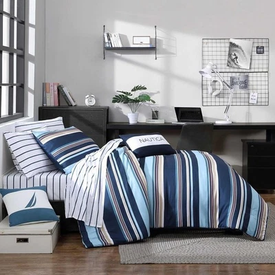 NIP Nautica Twin/XL Colton Blue Comforter Set White/Blue/Red Stripes Polyester - Image 1 of 4