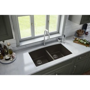Karran Undermount Quartz/Granite Composite 32 in. 50/50 Double Bowl Kitchen Sink - Picture 1 of 12