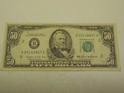 RARE VINTAGE 1985 50$ DOLLAR BILL B90148807A FANCY SERIAL NUMBER, NEW YORK - Image 1 of 4
