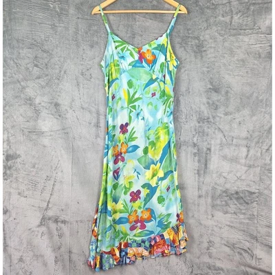 Jams World Dress XL Floral Asymmetric Hawaiian Tropical Beach Resort Slip Y2K - Image 1 of 4