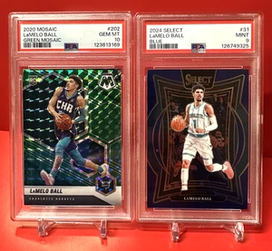 ¡BOLA LAMELO PSA 10! & PSA 9! ¡Lote de 2 tarjetas! ¡Mosaico verde RC! Panini Select azul! - Imagen 1 de 4