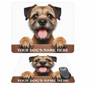 Personlised Mousemat, Border Terrier Peeking Over a Wall, With Your Dogs Name - Afbeelding 1 van 2
