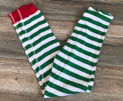 Pantalones de pijama para niños Hanna Andersson talla 8/130 cm verde y blanco a rayas ribete rojo Foto 1 de 3