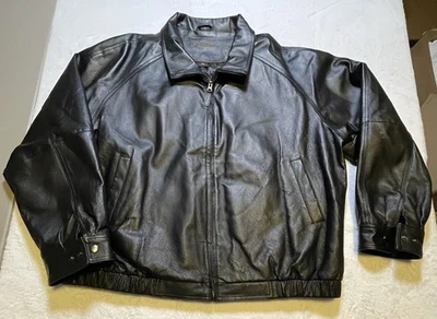 Chaqueta St Johns Bay Para Hombre XXL Cuero Negro Cremallera Frontal Abrigo Bombardero Forrado Foto 1 de 4