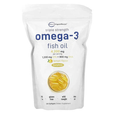 Aceite de pescado Omega-3 triple fuerza, limón, 240 cápsulas blandas (1.400 mg por cápsula blanda) Foto 1 de 2