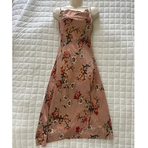ASTR THE LABEL Womens Dress Dark Blush Floral Slip Dress Midi Satin Romantic XS - Picture 1 of 12