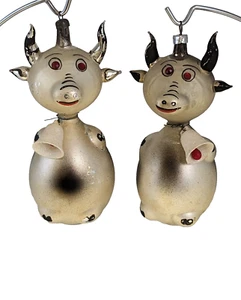 Vintage Paar Kühe Stiere mundgeblasenes Glas Weihnachtsschmuck - Bild 1 von 20