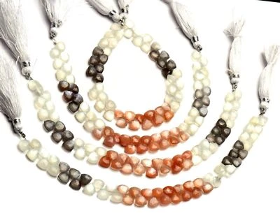 Natural Gem Multi Color Moonstone Faceted 7MM Trillion Shape Briolette Beads 8" - Image 1 of 4