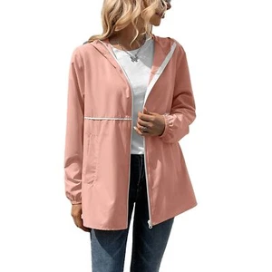 Women Waterproof Raincoat Hooded Long Sleeve Full Zip Pocket Outdoor Rain Jacket - Picture 1 of 16