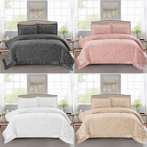 3 Stück Samt Gesteppt Tagesdecke Überwurf Geprägt Bettwäsche Set Double King Size - Bild 1 von 33