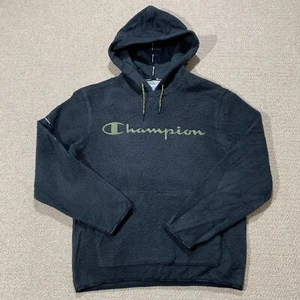 Champion Fleece Hoodie Herren Small Schwarz Grün Pullover Sweater Sherpa - Bild 1 von 13