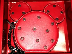 DISNEY x COACH Minnie Mouse COIN CASE PURSE & CHAIN Red Polka Dot LIMITED ED BOX - Picture 1 of 10