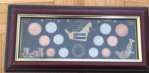 1971 2001 United Arab Emirates Official Set Coins Abu Dhabi Dubai Sharjah Ajman Cover