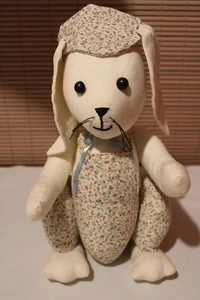 VINTAGE MUSLIN CLOTH HAND CRAFTED BUNNY RABBIT FLOP EAR PLUSH FARMHOUSE 13" NICE - Picture 1 of 6