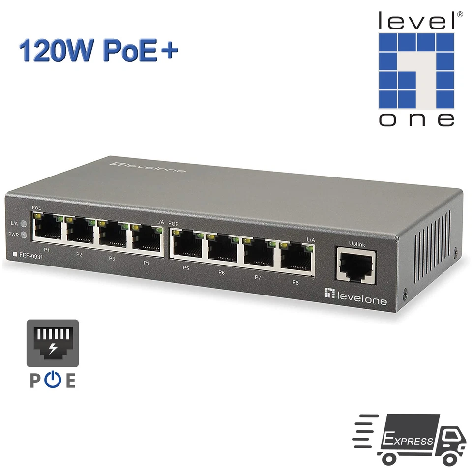 ⚡ LevelOne FEP-0931 Switch de Red 120W 9 puertos 8xPoE outputs Fast Ethernet - Immagine 1 di 3