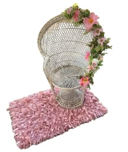 Vintage Kids Peacock Chair Rattan White Florals Photoshoot - Picture 1 of 4