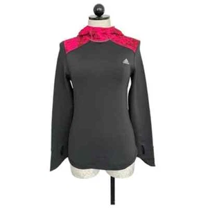 Adidas Climawarm Pullover Hoodie Black Pink Thumb Holes Women's Size Small - Picture 1 of 16