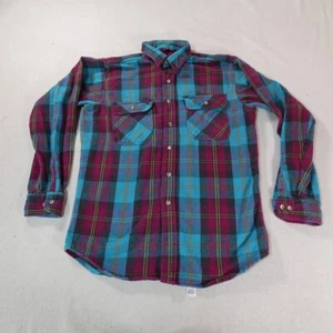 Mighty Mac Flannel Shirt Mens Large Blue Plaid Western Rancher Farm Work 16 - Picture 1 of 14