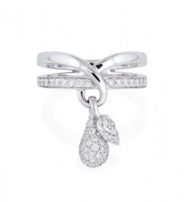 935 Silver Beautiful Sweet Pear Drop & Leaf Dangle Ring Pave Set White Sapphire - Image 1 of 4