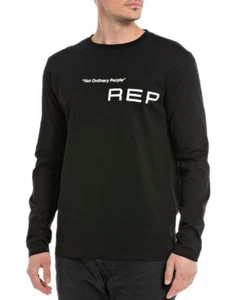 T-shirt REPLAY uomo maglietta in cotone manica lunga maglia girocollo nero M6648 - Foto 1 di 4