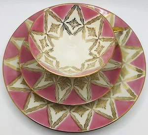 Royal Bayreuth Bavarian Germany Porcelain Pink Gold Gilt Trio Cup, Saucer, Plate - Picture 1 of 12