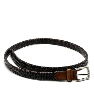 Unbranded Men's Woven Leather Casual Belt Sz 38 Brown/Black - Picture 1 of 7