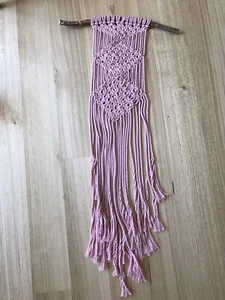 Pink boho bohemian macrame wall hanging handmade driftwood wood bedroom long - Bild 1 von 7