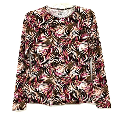 Camisa Lands' End Talla XS Marrón Multi Palma Manga Larga Cuello Redondo Natación Protección contra Erupciones Foto 1 de 4