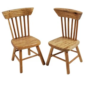 Dollhouse Miniature Kitchen Chairs Oak Color 3” Set of 2 - Scale 1:12 - Picture 1 of 7