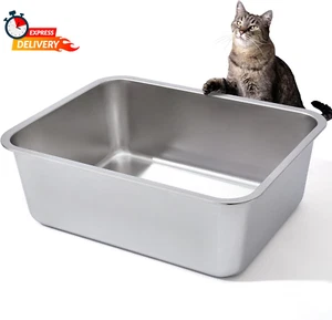 Stainless Steel Litter Box, High Sided Large Metal Cat Litter Boxes Easy Clean, - Picture 1 of 12